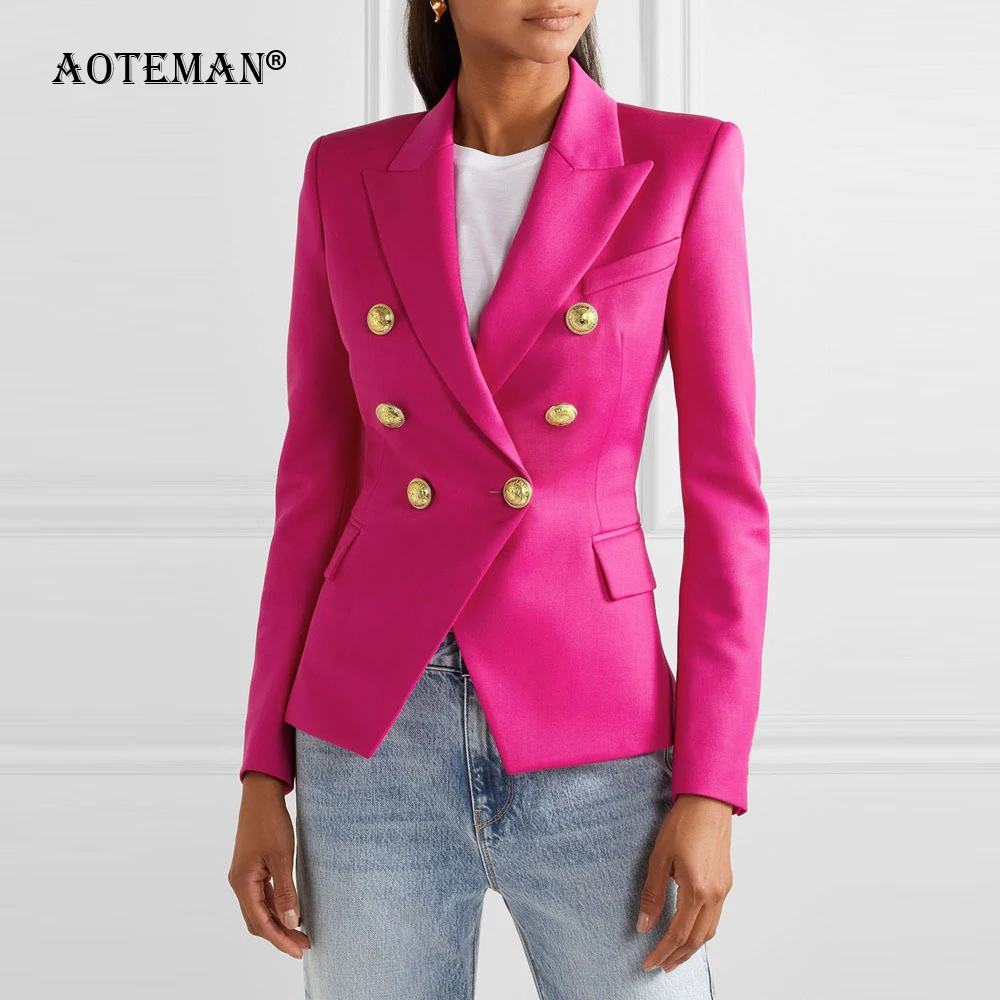 Женский офисный блейзер в клетку Осенний двубортный с длинным рукавом