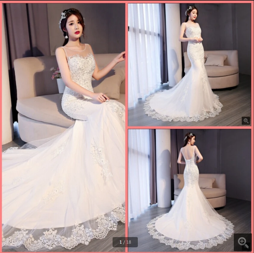 

Женское свадебное платье с юбкой годе, белое Тюлевое платье без рукавов, с кружевной аппликацией и бисером, сексуальное платье с открытой сп...