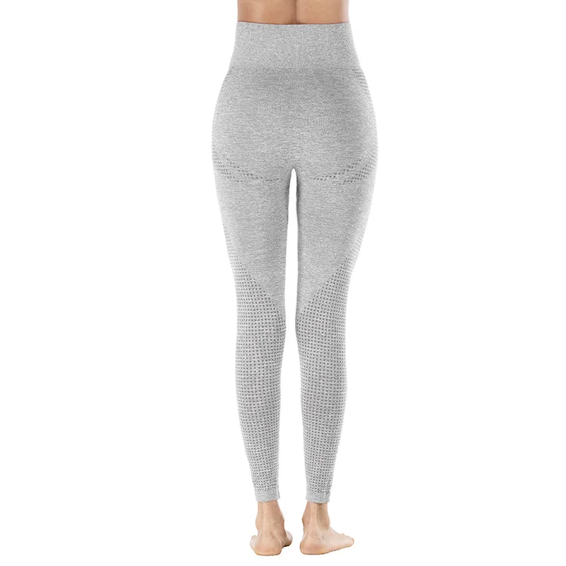 Высокая талия без трусов Фитнес Спорт обтягивающие бег dri fit Бесшовные Леггинсы для женщин Йога Брюки - Цвет: Серый