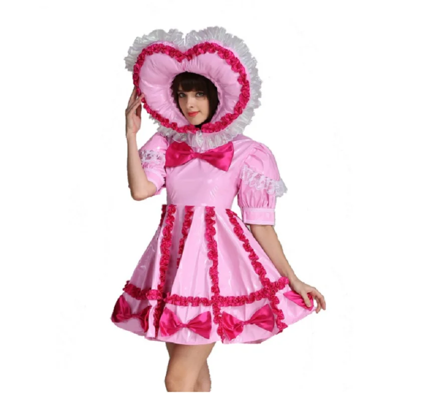 Adult Baby Sissy Maid PVC Lockable Pink Dress Uniform Cosplay Costume Crossdress | Тематическая одежда и униформа