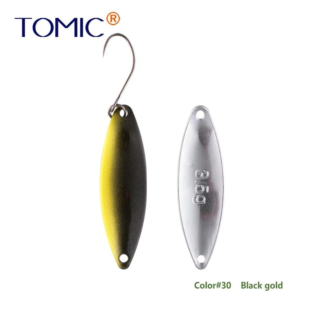 Tomic 1 шт. 1,6 г 2,7 г 3,5 г микро узкие латунные металлические ложки УФ сверкающие цвета окунь форель области один крючок рыболовные приманки Pesca - Цвет: black gold