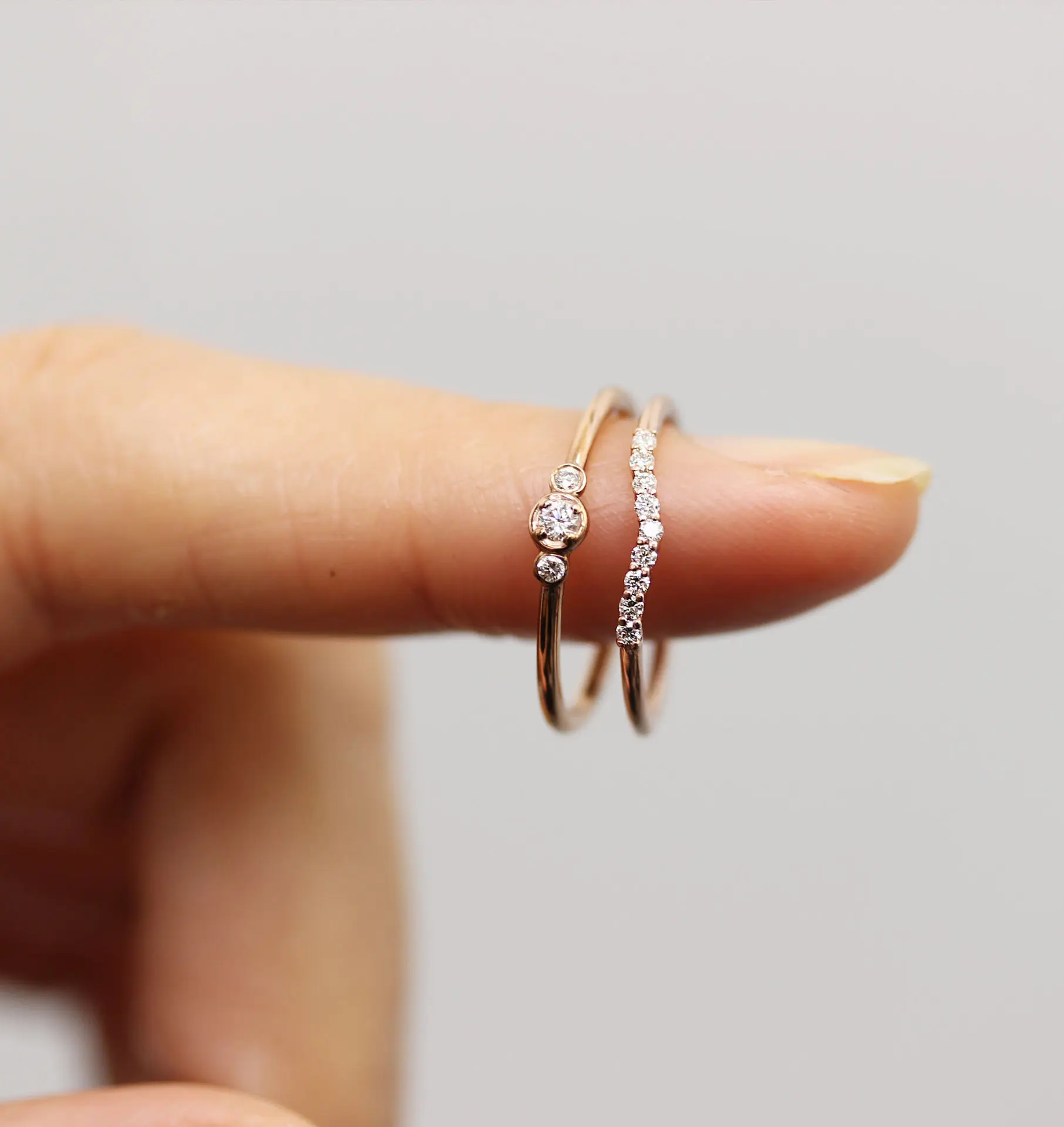 2 шт 18K розовое золото и три бриллианта женский набор колец круглый обручальные