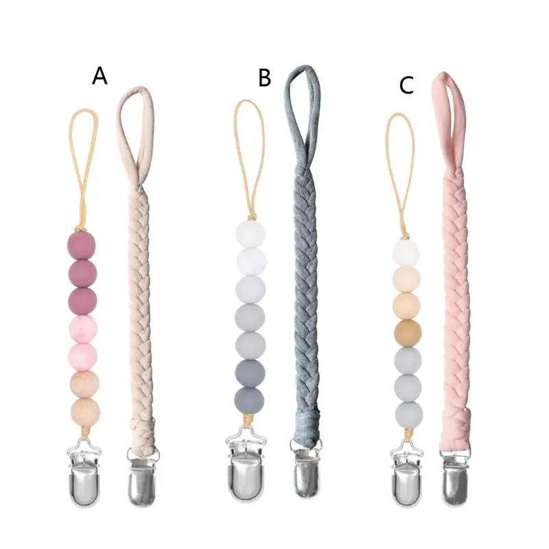 

2 Pack Pacifier Clips Universal Sofy Braided Pacifier Holder & Silicone Beaded Binky Holder Teether Toy Leash Baby Shower Gift