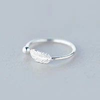 girl daily fashion jewelry cute 925 sterling silver leaf beaded open adjustable cuff rings brithday accessories gifts