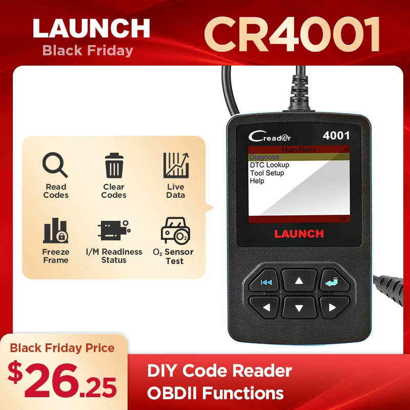 Launch CReader 4001 Cr4001 OBD2 автомобильный сканер считыватель кодов неисправностей OBDII диагностический сканирующий инструмент Автосканер OBD2 EOBD диагностический сканер