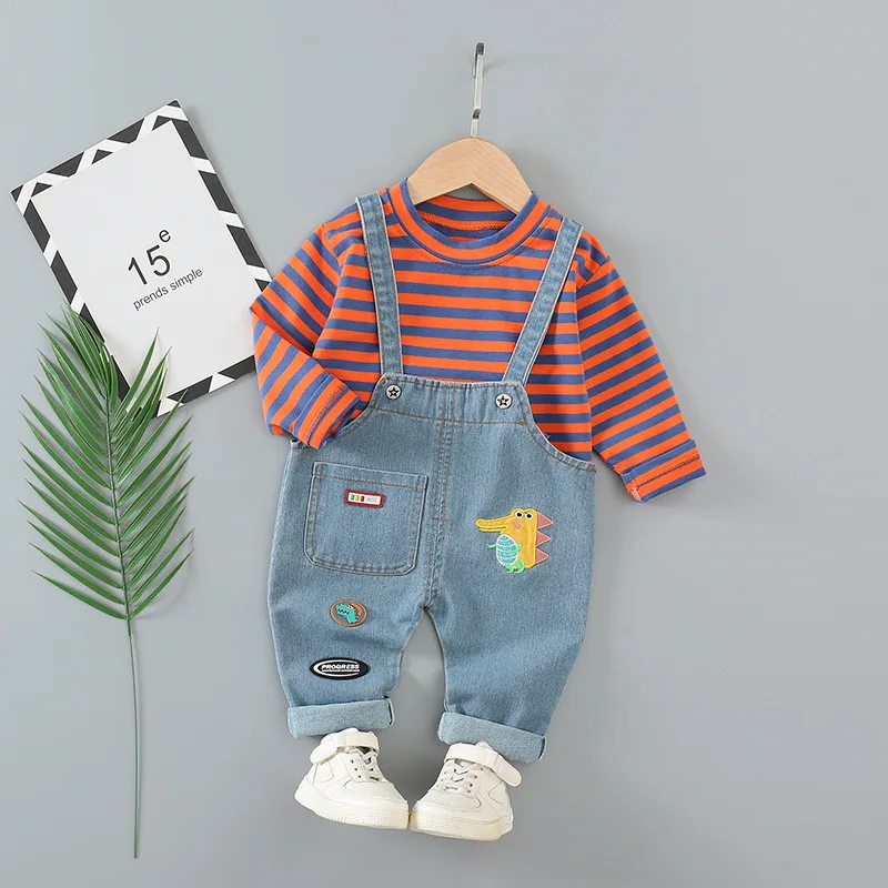 

Новинка, Осенние милые детские комплекты из 2 шт./компл., эксклюзивная детская одежда, комплект одежды для мальчиков, пуловер в полоску для ма...