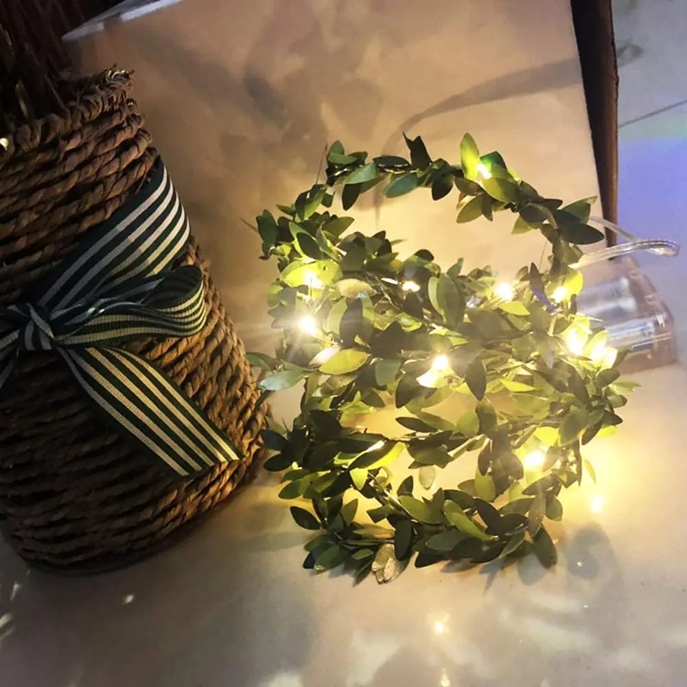 

Leaf Garland with Fairy Lights - Green Vines with Ivy Leaves, Rustic String Light for Home Garden Decorations