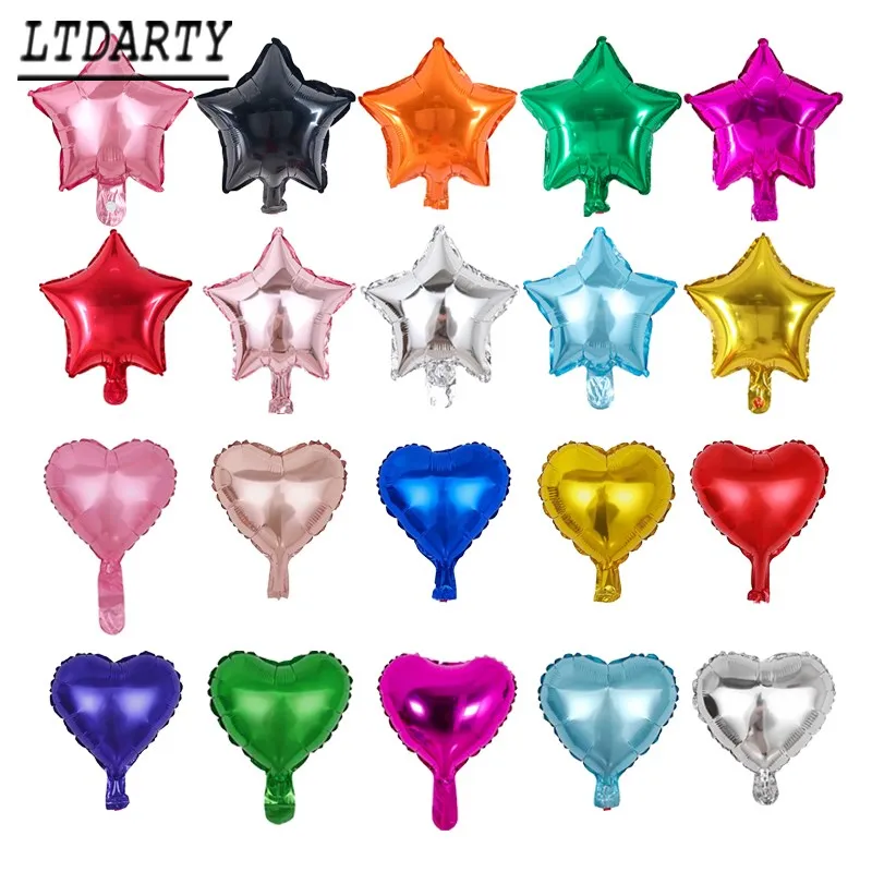 Смешанные 25 шт. 10-дюймовые пятиконечные звезды в форме сердца из фольги шары для