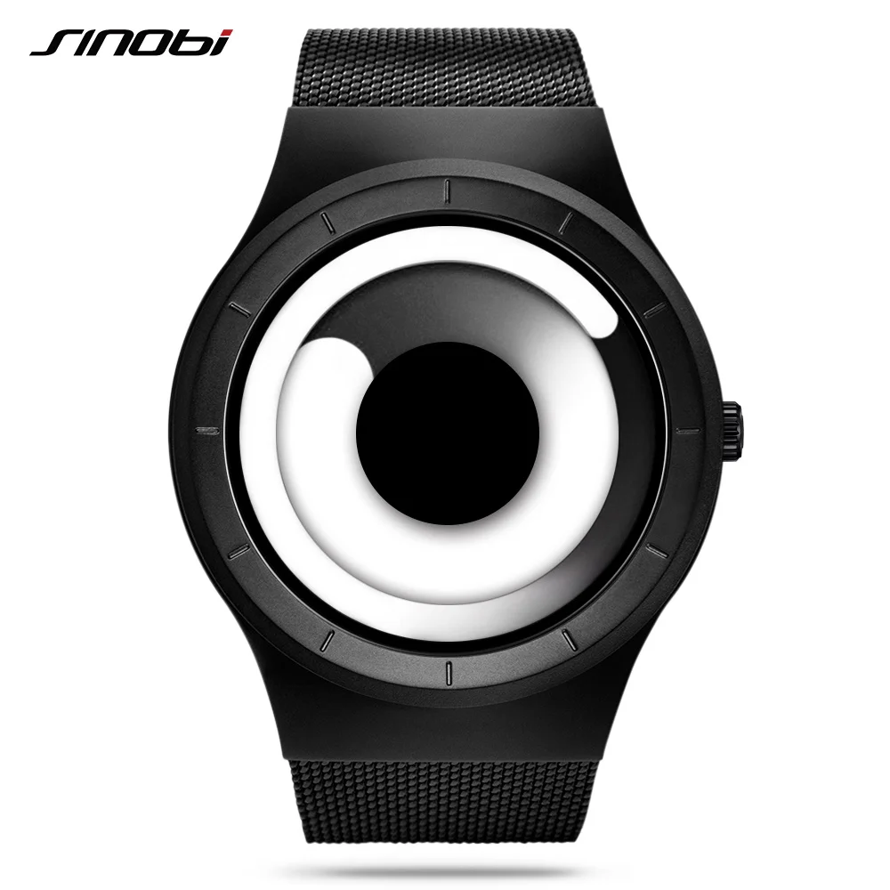 

SINOBI Unique Vortex Concept Watch Men High Quality 316L Stainless Steel Milan Band Modern Trend Sport Black Wrist Watches Reloj