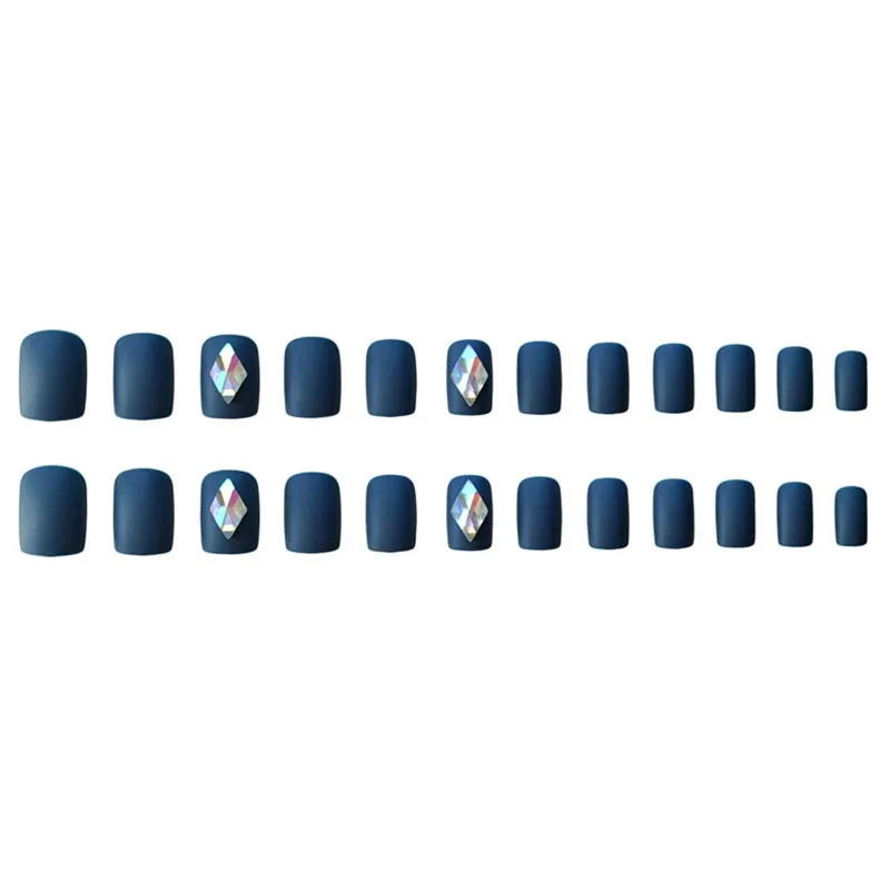 Накладные ногти 24 шт. синие красочные ромбовидные с клеем матовые готовые для