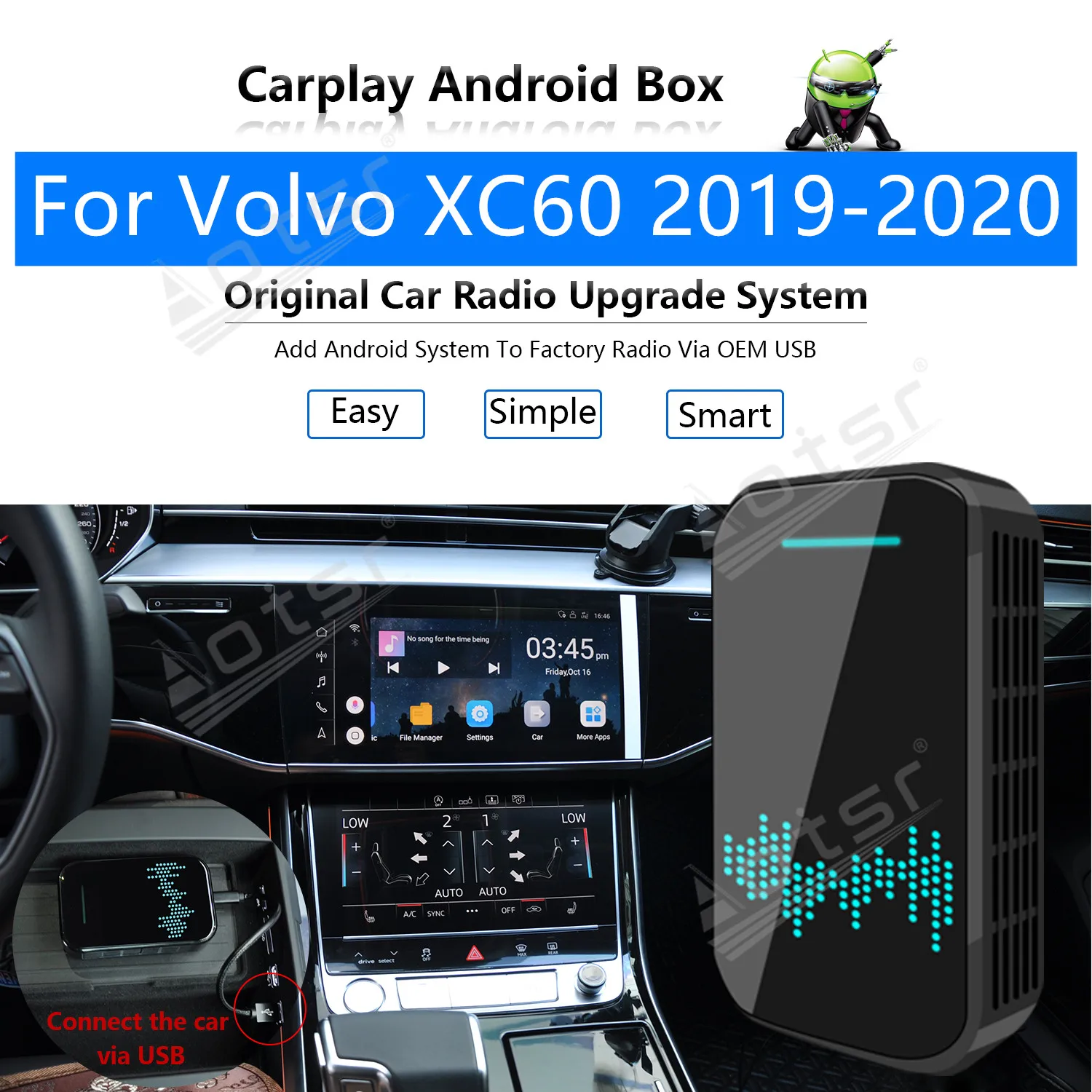 

32GB For Volvo XC60 2019-2020 Car Multimedia Player Android System Mirror Link Map GPS Navi Apple Carplay Wireless Dongle Ai Box