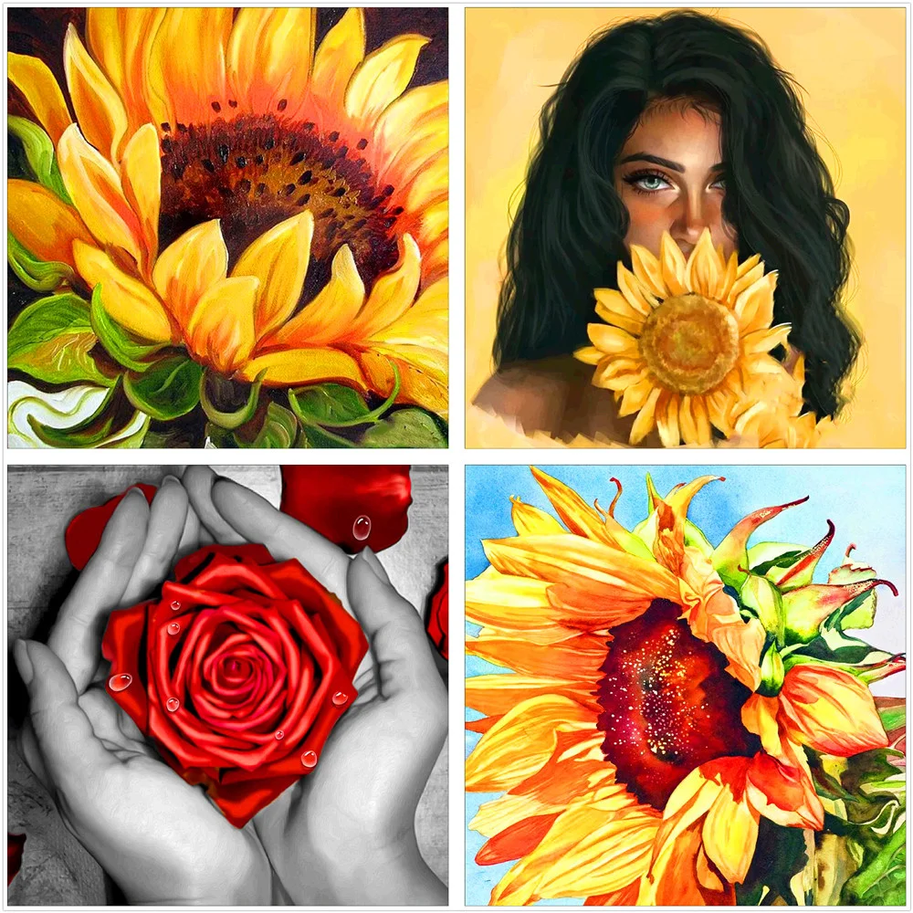 

Round Full Diamond 5d Flower Diamond Painting Rose Woman Sunflower DIY Diamond Embroidery Kit Home Decoration Ornaments