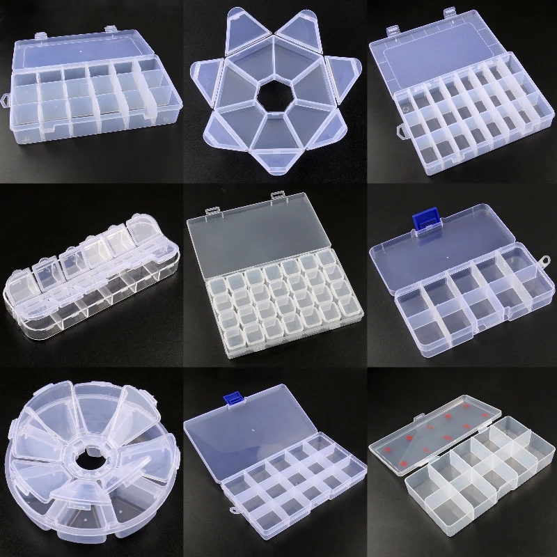 

10 Shapes Transparent Plastic Storage Box Compartment Adjustable Container for Beads Earring Jewelry Rectangle Case