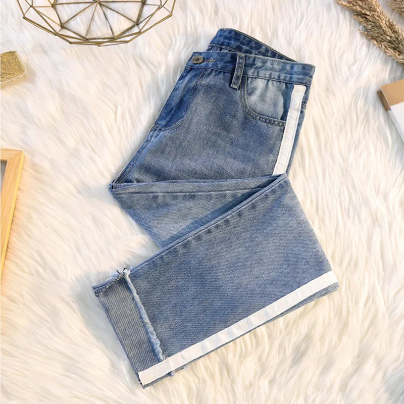 Женские джинсы большого размера синие свободные винтажные модные женские с