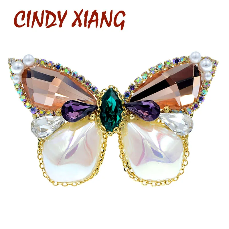 Женские броши бабочки CINDY XIANG с блестящими кристаллами и жемчужинами в стиле