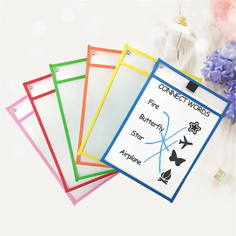 

Kids Dry Erase File Pockets Durable Document Pouches with Pens (Random Color)