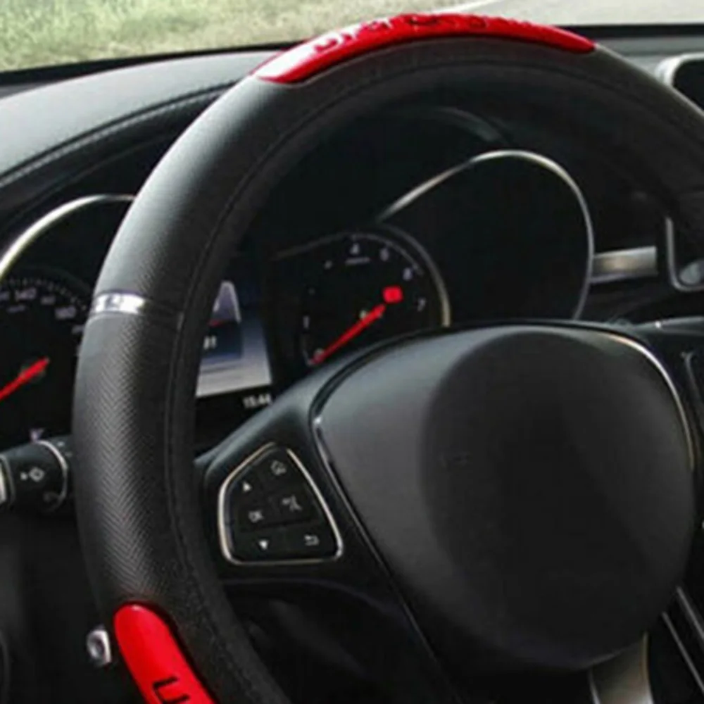 1x чехол рулевого колеса автомобиля 38*38*4 см черный красный искусственная кожа 15