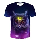 Короткая рубашка для мальчиков и девочек, с 3D-принтом, в стиле Харадзюку, с изображением динамичного аниме, милого кота, с круглым вырезом, 2021