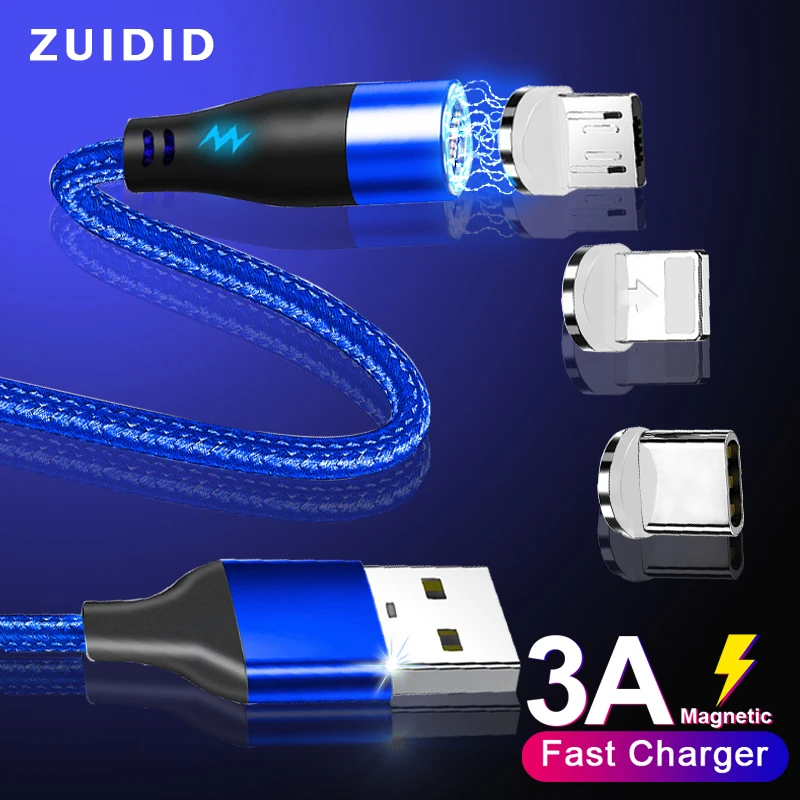 

Magnetic Micro USB Type C Cable 3A Fast Charging Data Sync Cord LED Quick Charge Wire For iPhone 12 Pro Max Xiaomi 11 Huawei P40