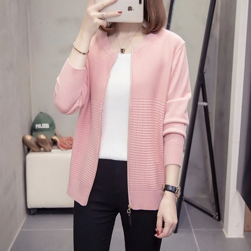 Кардиган женский хлопковый вязаный в рубчик с длинным рукавом красный розовый