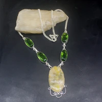 gemstonefactory jewelry big promotion 925 silver yellow quartz green peridot new ladies women chain necklace 35cm 20215095