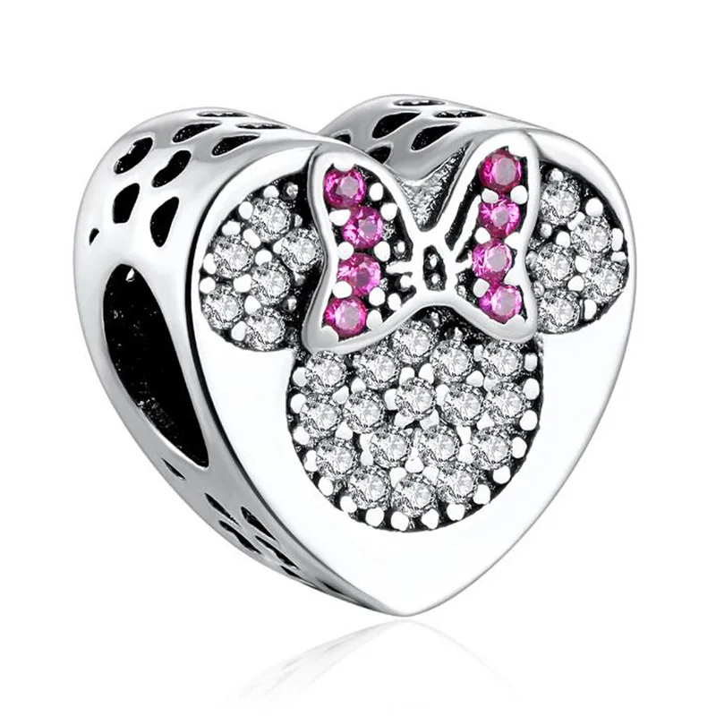 

Authentic S925 Sterling Silver DIY Jewelry Bow True Love Girl Boy Mouse Charm fit Pandora Bracelet Bangle Pave Crystals