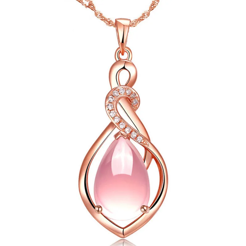 

Natural Pink Jade Water drop Pendant Necklace 925 Silver Fashion Jewelry Chalcedony Amulet Gifts for Women
