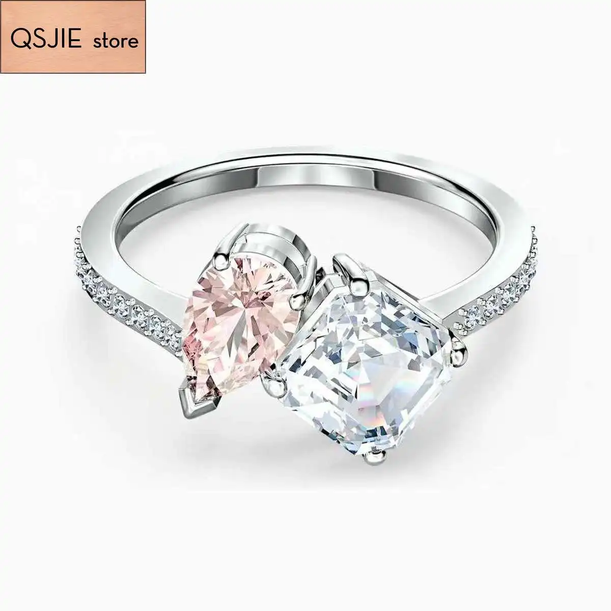 

QSJIE High quality SWA new square white crystal simple elegant ring Charming fashion jewelry