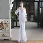 YIDINGZS 2022 сексуальное длинное белое вечернее платье с блестками, новое женское вечернее платье на бретелях