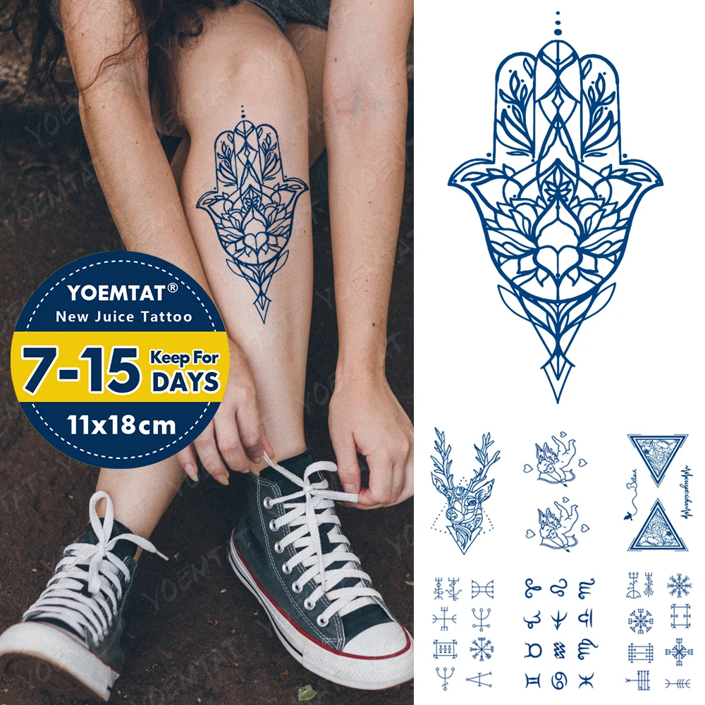 

Juice Ink Tattoos Body Art Lasting Waterproof Temporary Tattoo Sticker Hand of Fatima Tatoo Arm Fake Flower Deer Tatto Women Men