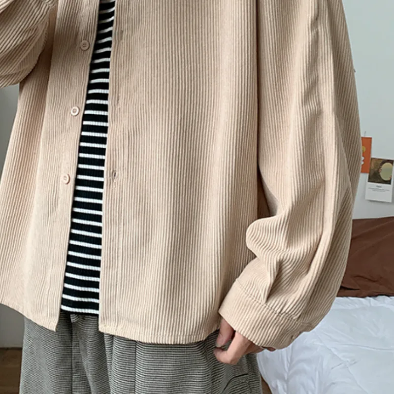 

Men Shirts Autumn Corduroy Solid Simple Thicken Man Clothing Male All-match Loose Ulzzang Korean Style Cozy Students Leisure New