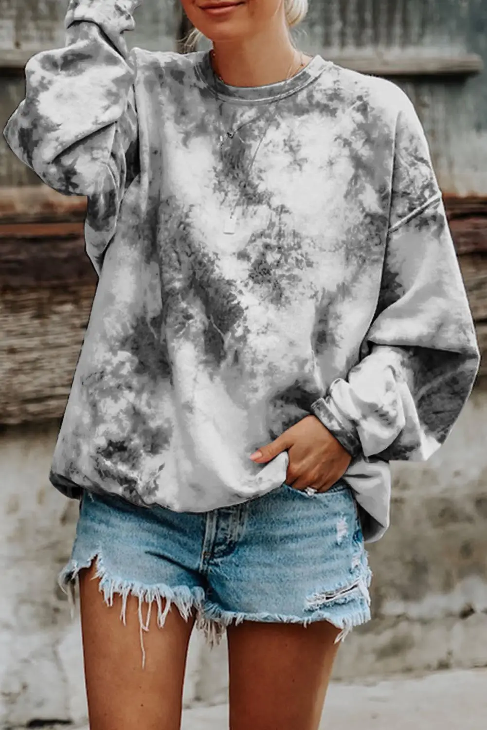 

Multicolor/Gray/Green Tie-dyed Round Neck Sweatshirt Top Women O Neck Long Sleeve Plus Size XXL Casual Sweatshirt Outerwear