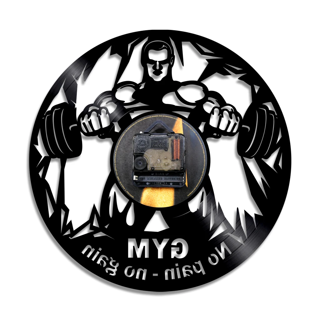 Настенные часы без боли усиления виниловые для фитнеса тяжелой атлетики мужчин