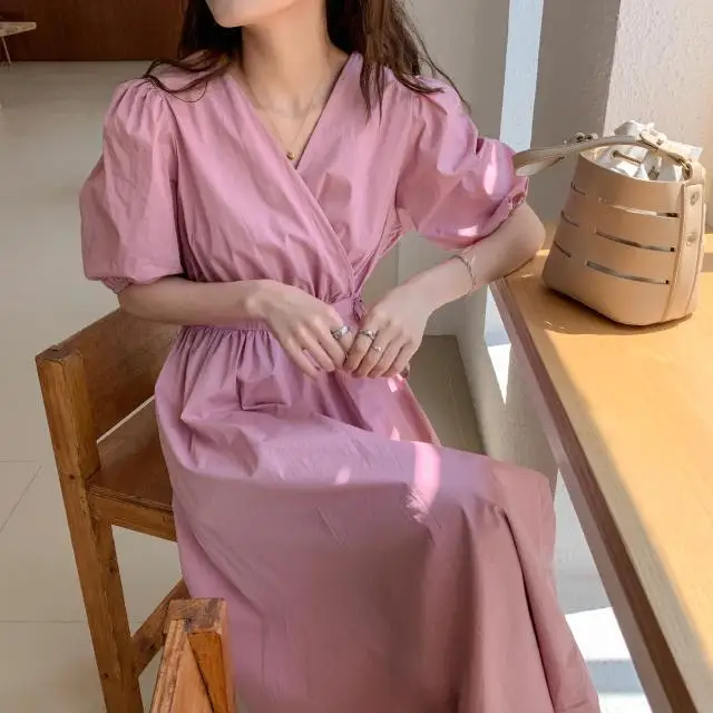 Женское Элегантное Длинное Платье Лето 2020 с v-образным вырезом и высокой талией