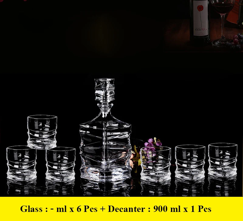 

luxury lead-free whiskey decanter set with 6 Pcs whiskey wine glass for Alcohol Bourbon Scotch 7 Pcs Set 200828-02