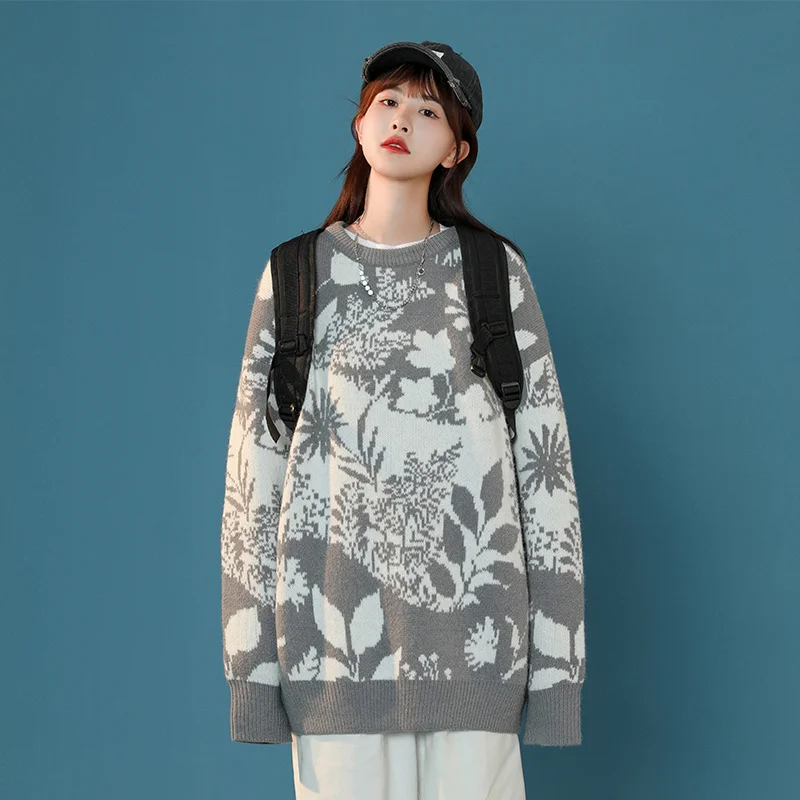 

Winter Retro Sweater Men Warm Fashion Printing Knitted Pullover Men Loose Casual Long-sleeved Sweater Mens Jumper Clothes M-2XL