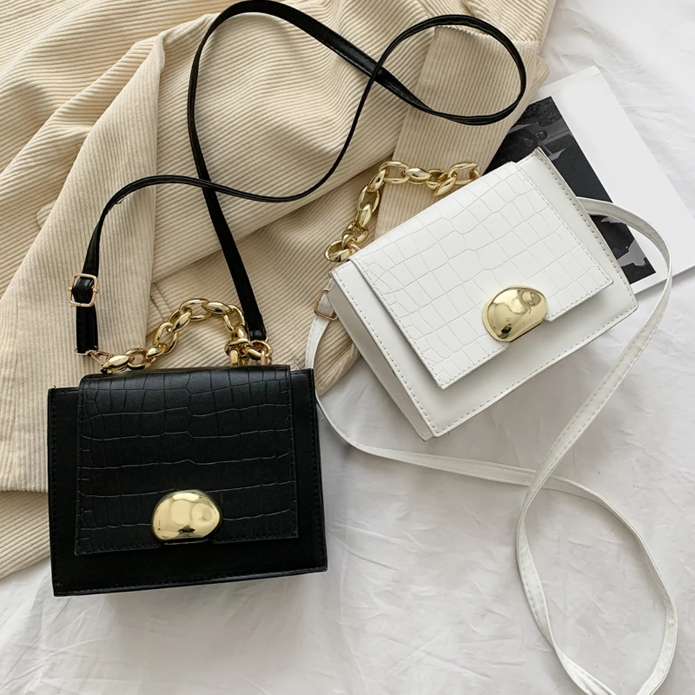 

Vintage Fashion Pure Color Shoulder Bag PU Leather Women Designer Alligator Pattern Flap Messenger Bag