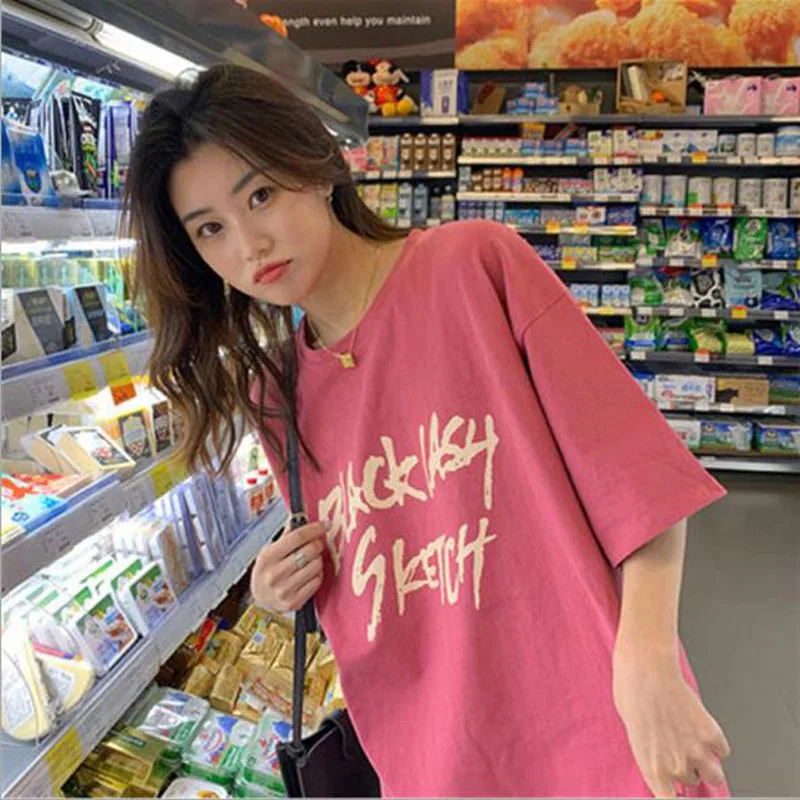 

Spring Summer New Style T shirt Women Letters Print Short Sleeve Round Neck Women Tops Tees Casual Loose Tshirts Women