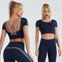 seamless yoga women sports shirts naked back fitness gym tube crop top toning body high elasticity shaping tummy control stretch