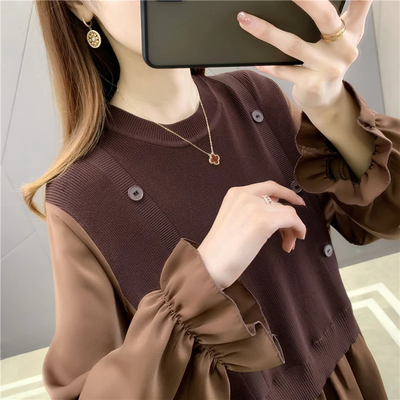 

19631 (room 2, Row 6, No.5 Middle) real shot round neck stitched button Pullover Sweater 58