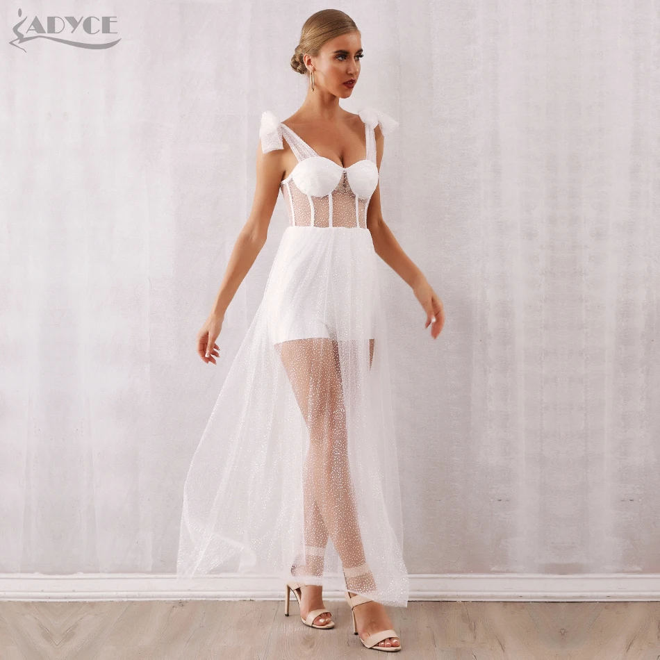 Женское вечернее платье без рукавов Adyce белое кружевное с блестками Клубное