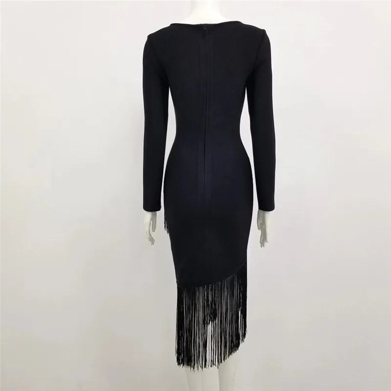 Высокое качество с длинным рукавом Твердые кисточкой Bodycon вискоза Бандажное