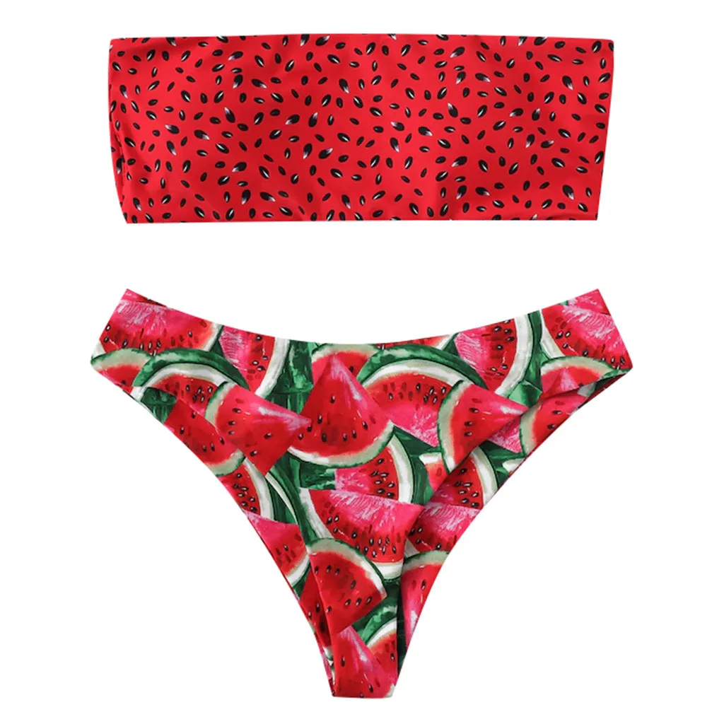 

Woman Cute Watermelon Print 2piece Swimwear swimsuit women Bandeau baador Summer Beach Dress Hot Sexy Biquini Takini