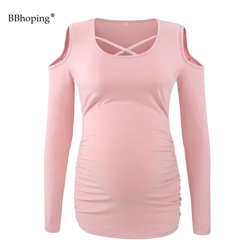 Женские топы для беременных с длинным рукавом Футболка открытыми плечами