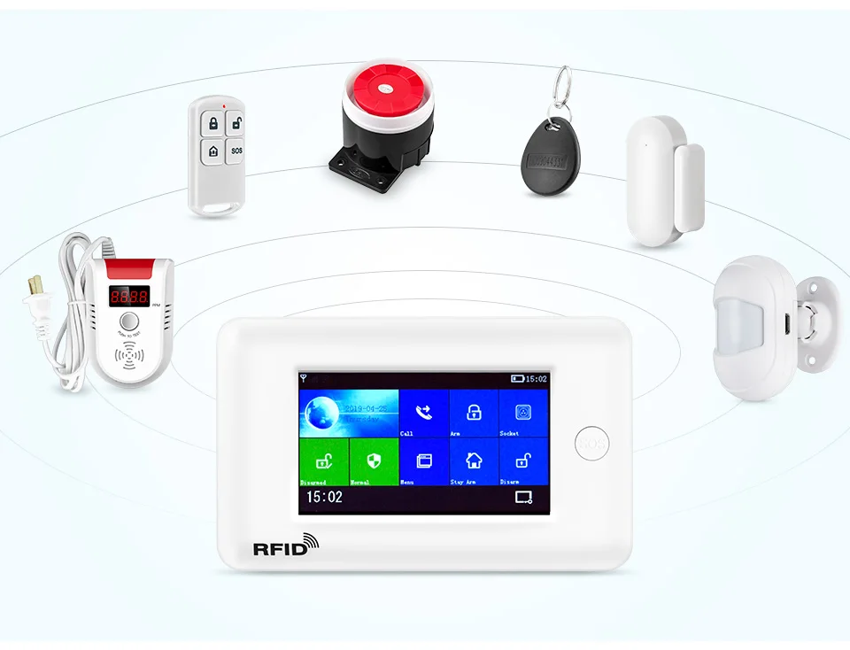 FUERS wifi GSM домашняя система охранной сигнализации Мини PIR детектор движения GPRS 4,3 дюймов TFT цветной экран приложение RFID контроль 10 языков