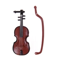 1pcs music instrument diy 112 dolls house wooden violin with case stand plastic mini violin dollhouse crafts