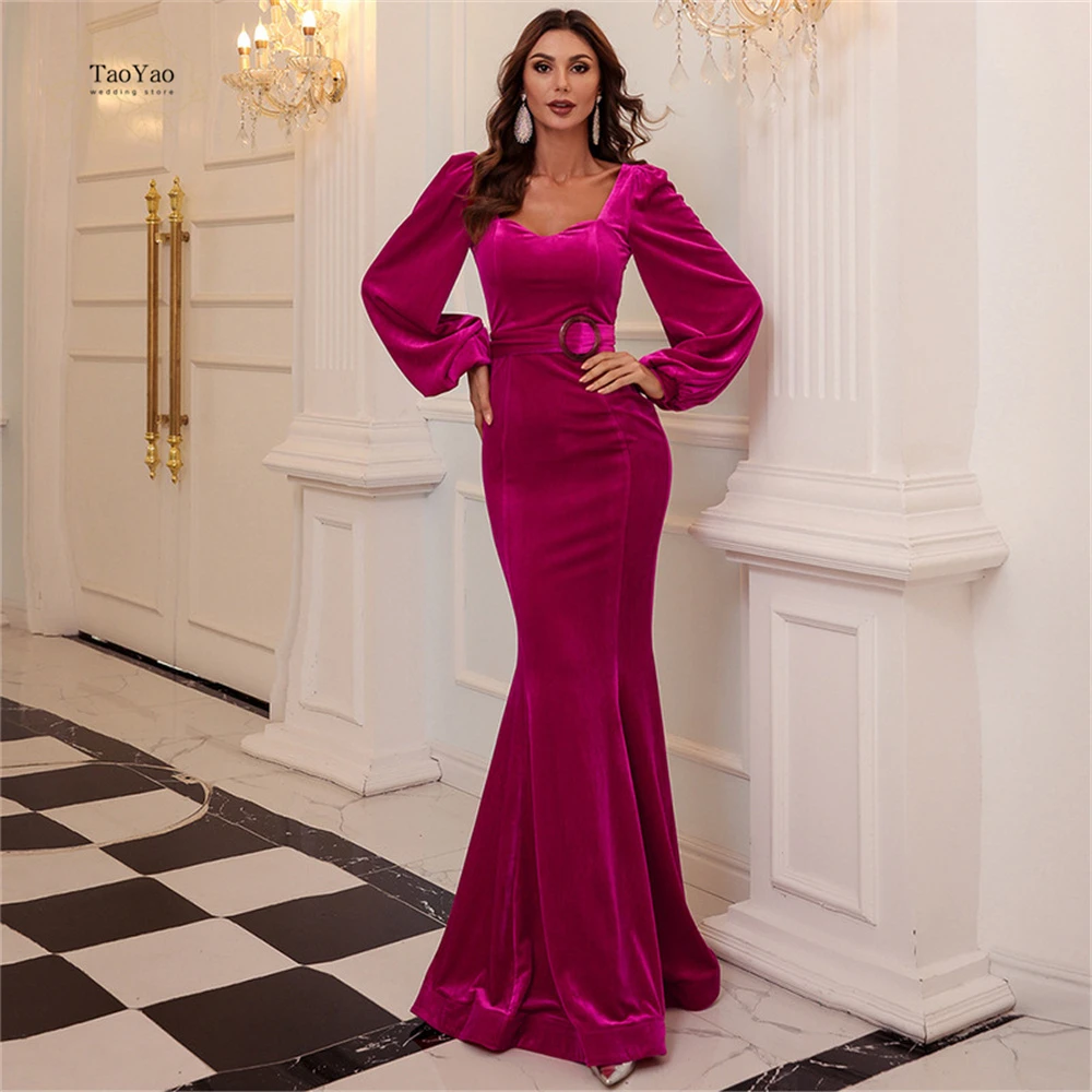 

Winter Mermaid Evening Dress Long Sleeve Sweetheart Neck Belt Prom Dresses Woman Party Night Vestidos De Fiesta De Noche Skirt