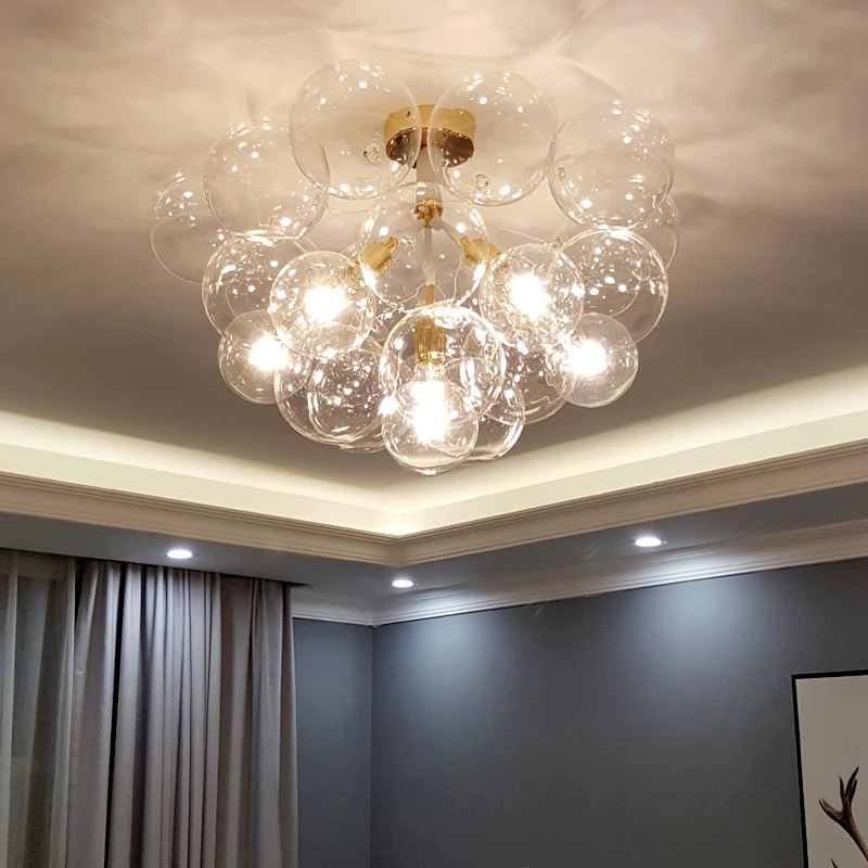 Современный блеск pendente подвесной светильник стеклянный шар светодиодный для