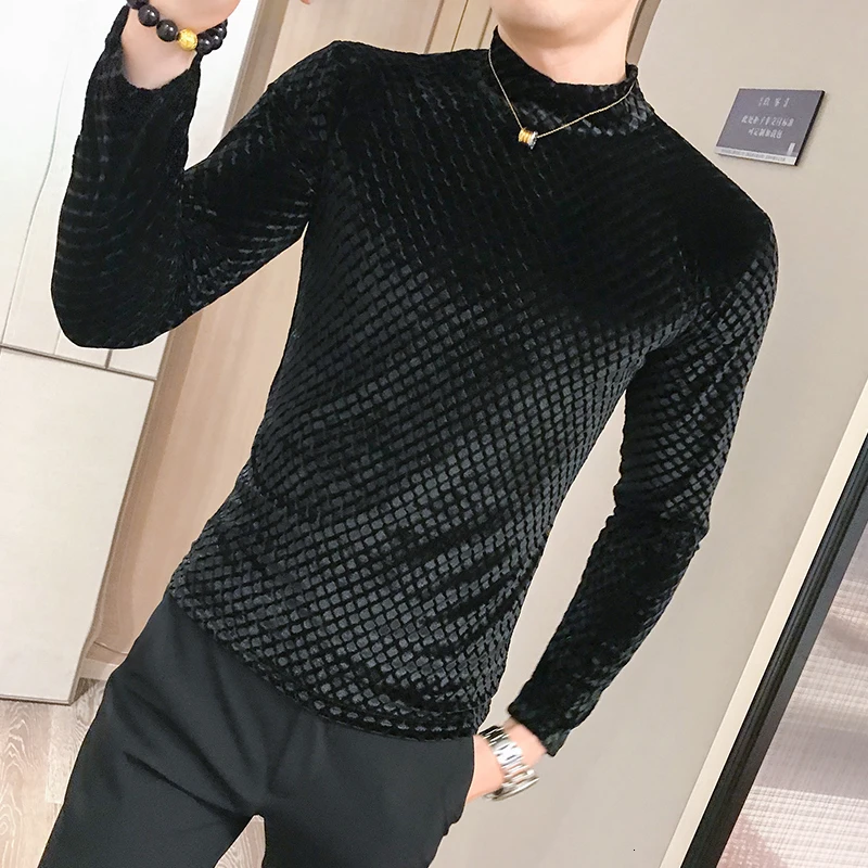 2019 осенние бархатные клетчатые футболки Стильная мужская одежда с принтом