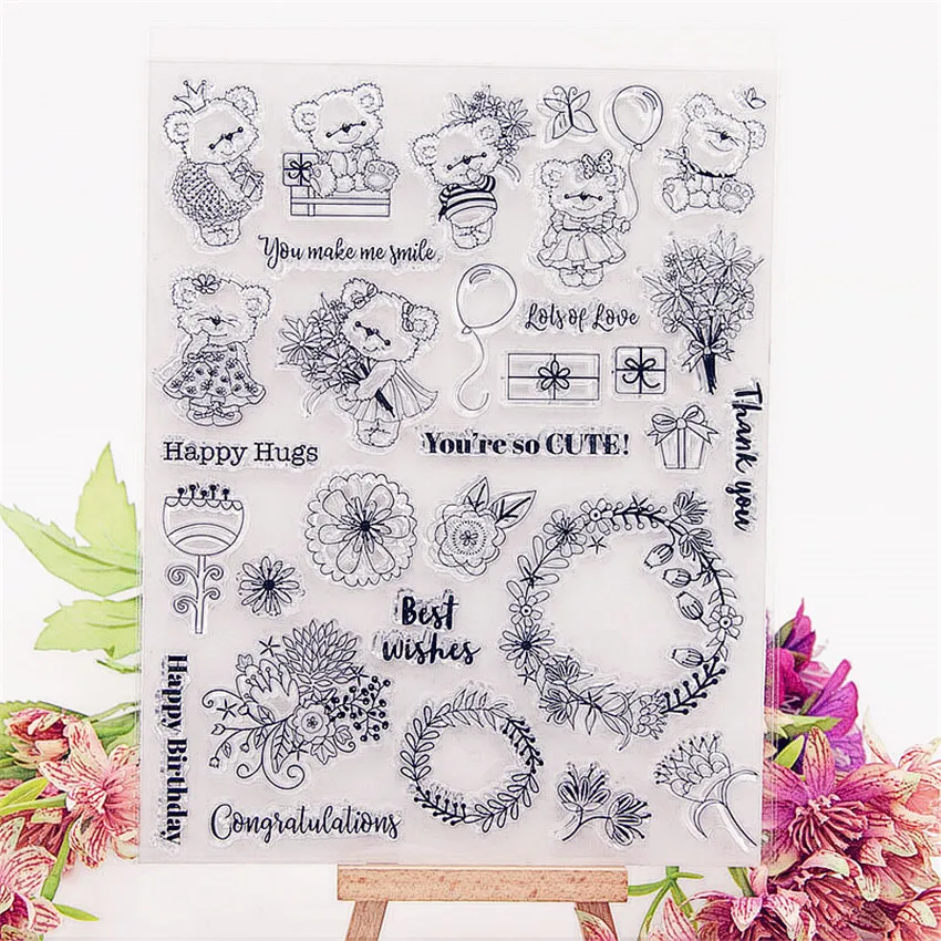 Прозрачные штампы с мультяшным медведем 16 х20 см|Штампики| |